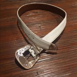 Al Beres Silver Plated Buckle White Croc Belt